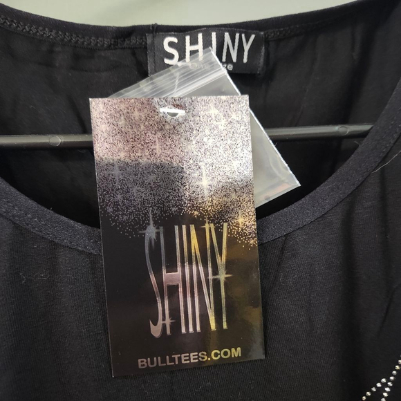 Shiny Black Tank Top with Silver Feather Embellishments - Picture 2 of 5